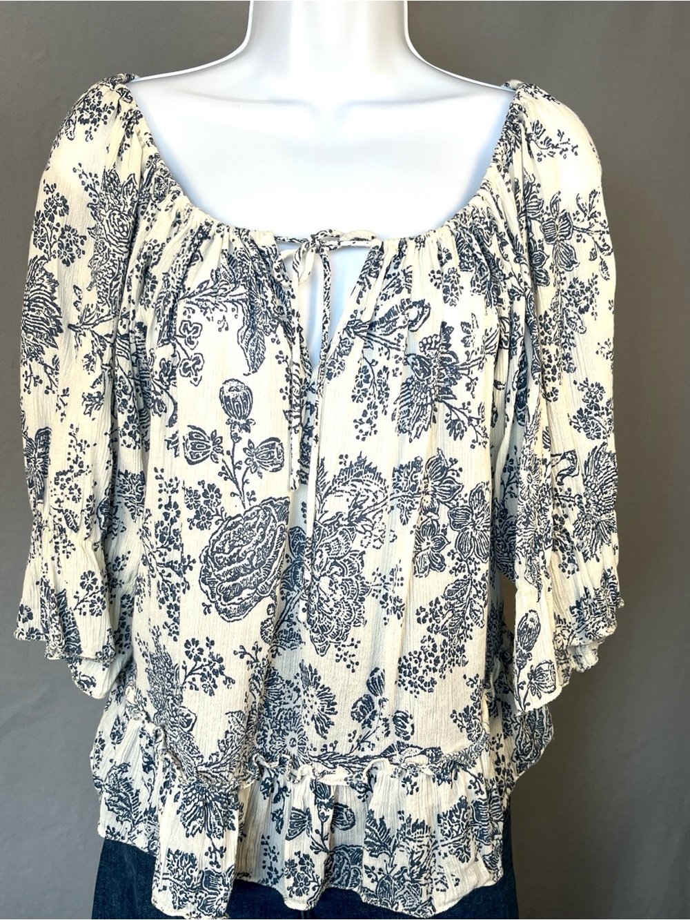 Ralph Lauren Denim & Supply Boho Floral Peasant Top - S/P Navy on Cream